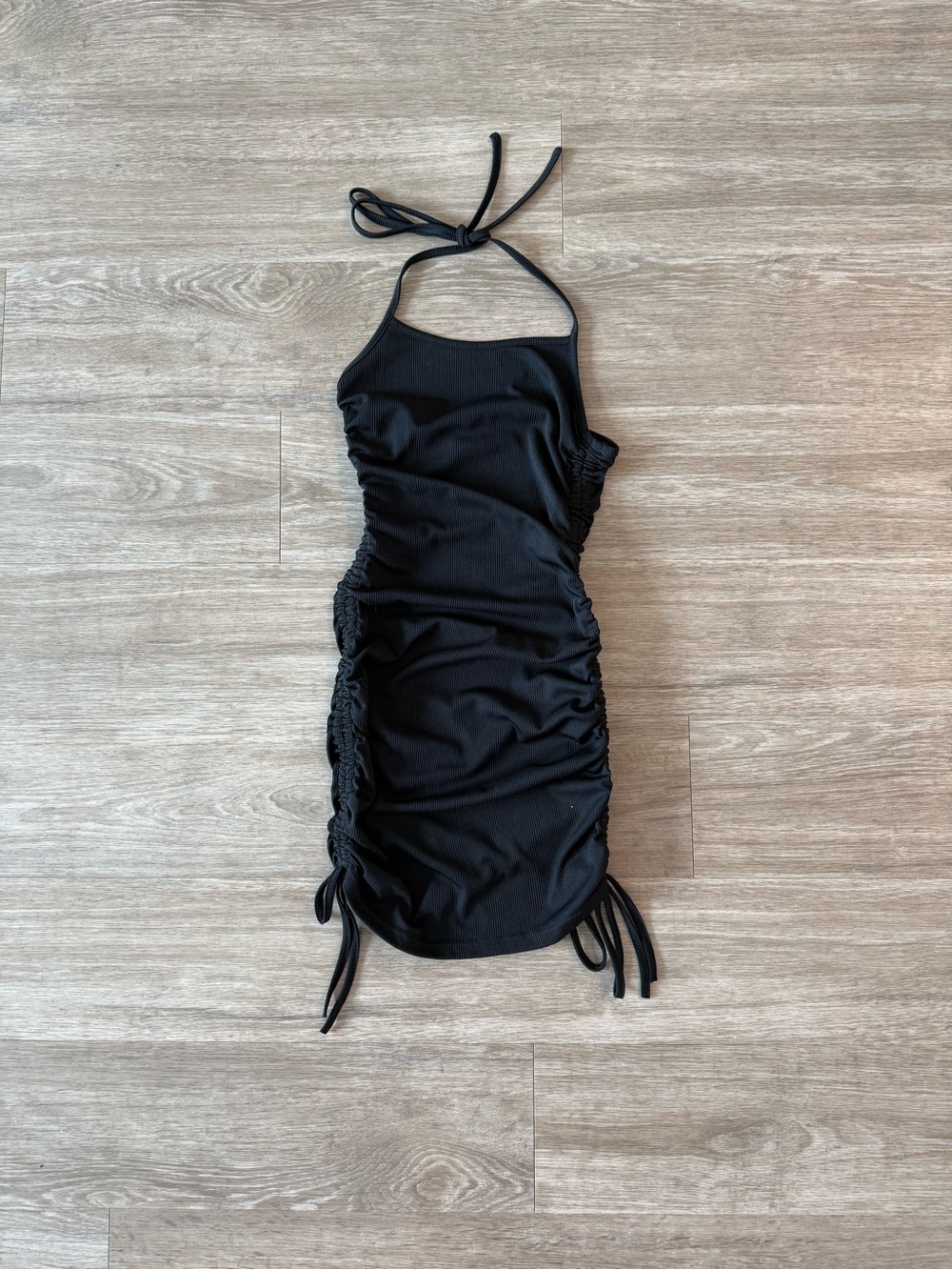 SHEIN Black Ruched Halter-Style Bodycon Dress, XS